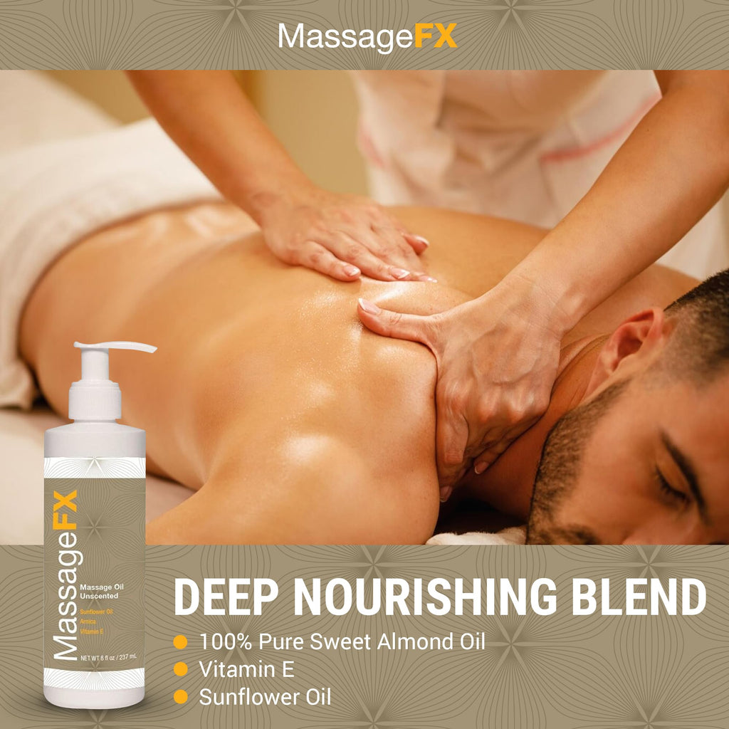 Massage Oil by Massage FX - 100% Pure Sweet Almond & Sunflower Seed Oil - Vitamin E - Ivy, Arnica & Aloe - Unscented - Perfect f