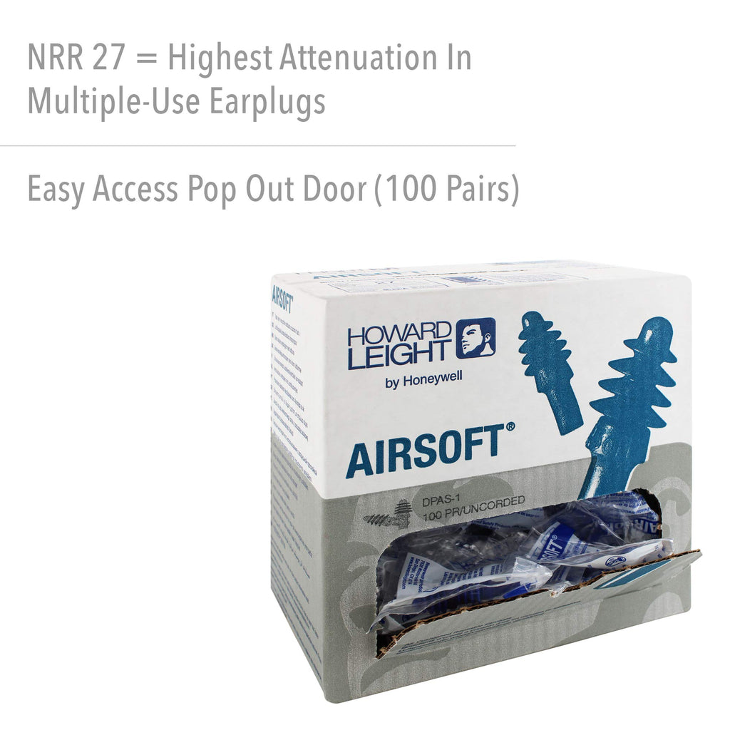 Howard Leight by Honeywell Airsoft Flanged Reusable Earplugs, 100-Pairs (DPAS-1), Blue
