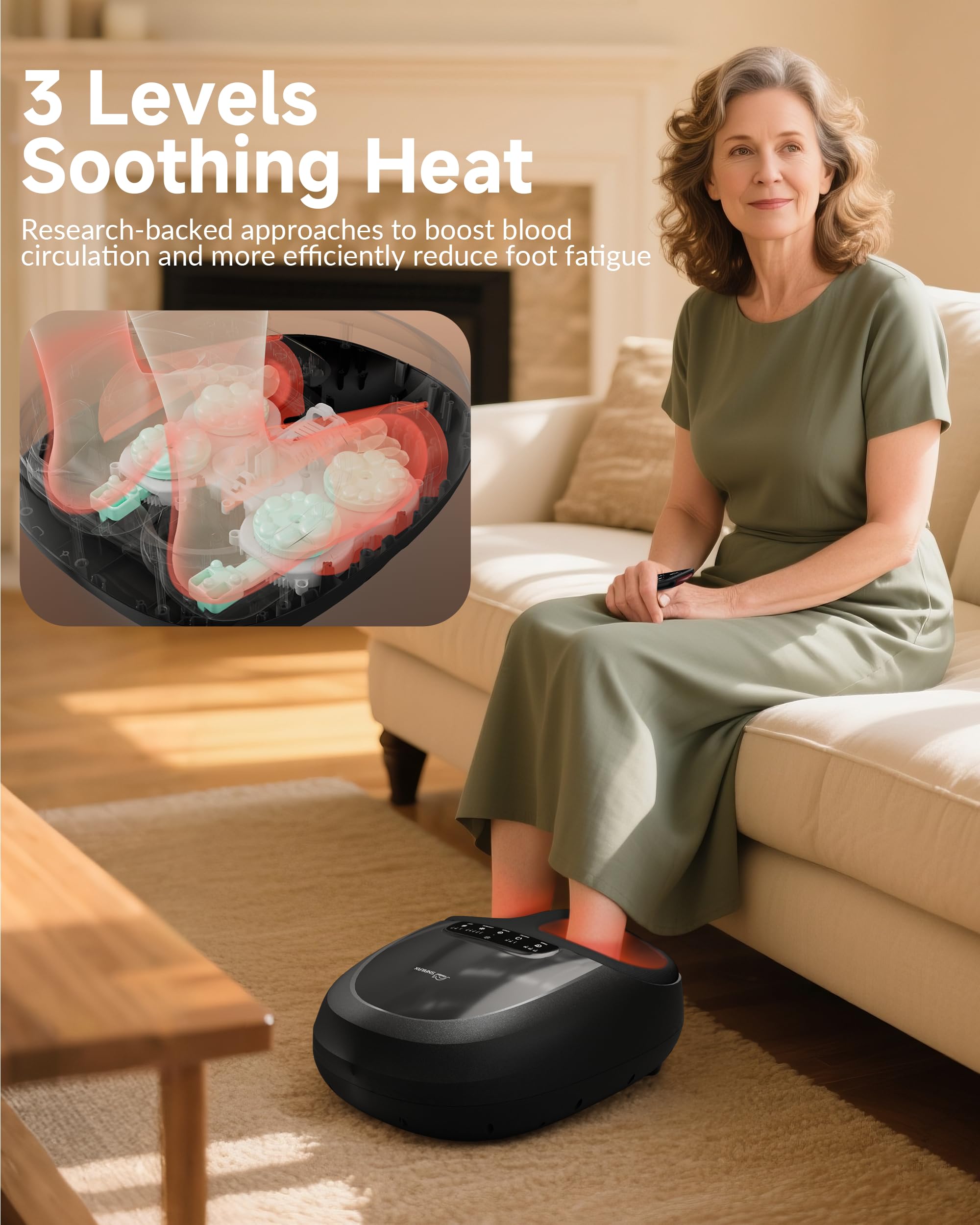 Snailax Shiatsu Foot Massager Plantar Fasciitis Neuropathy,Large Size Up 15 Feet Massage Machine with Heat,Kneading,Rolling,Scra