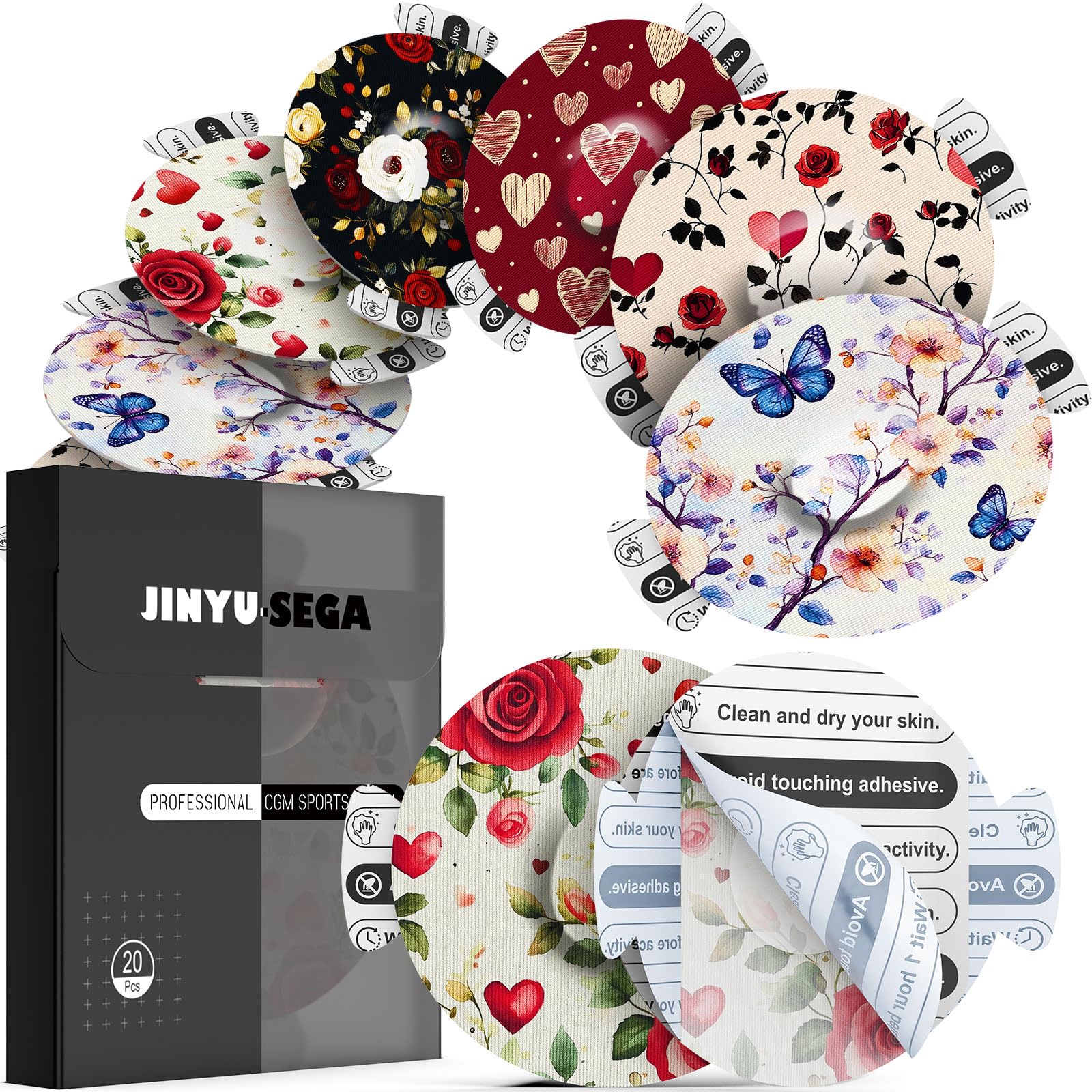 Jinyusega Adhesive Patches for Dexcom G7-20pcs Dexcom G7 Over Patches Waterproof, with Easy-Peel Tab Pre-Cut Backing,CGM Sensor 