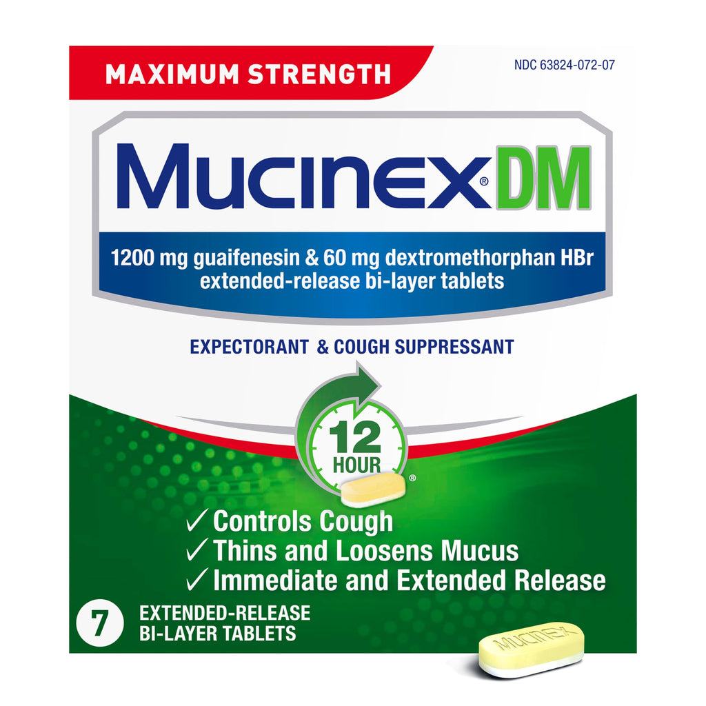 Mucinex DM 12Hr Maximum Strength Chest Congestion & Cough Medicine For Adults, Cold And Cough Medicine for Excess Mucus Relief, 