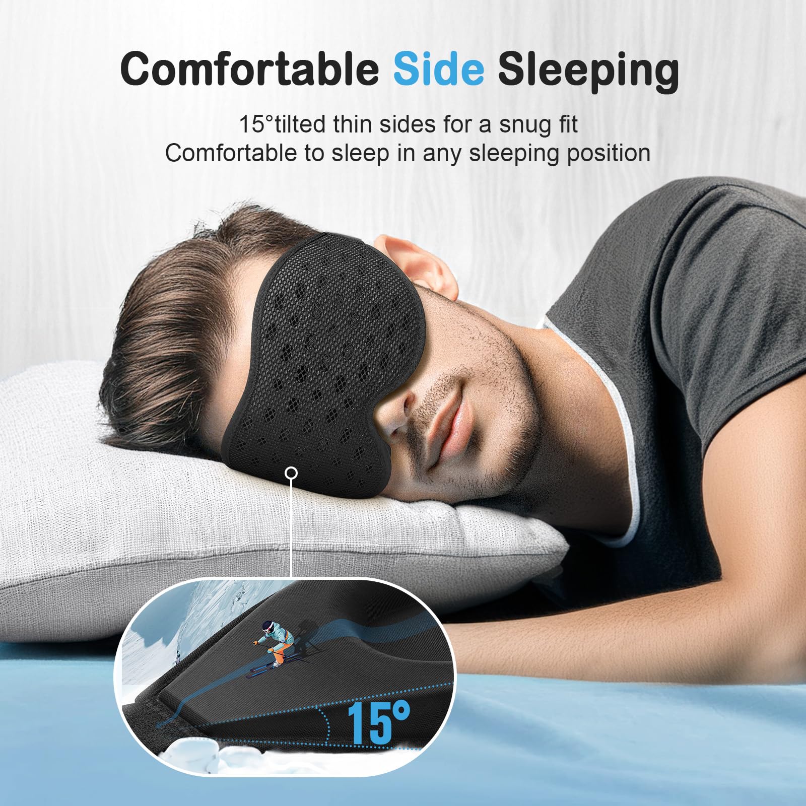 LitBear Breathable Sleep Mask, 3D Eye Mak Sleep for Side Sleepers Women Men, Light Blocking Sleeping Mask with Adjustable Strap,