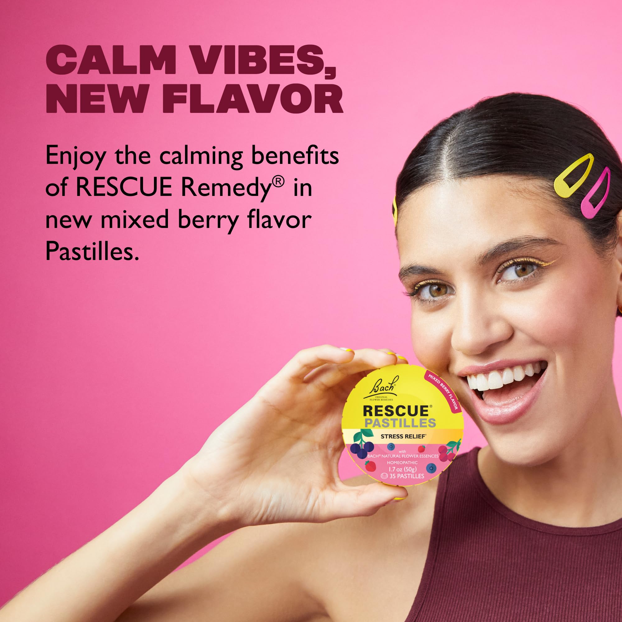 RESCUE Bach PASTILLES, Mixed Berry Flavor, Stress Relief Lozenges, Homeopathic, Flower Essences, 35 Count