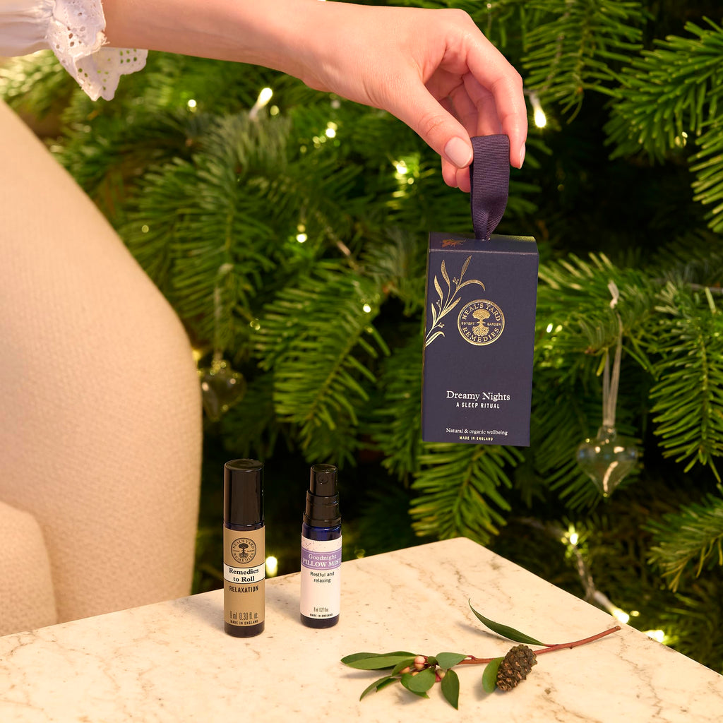 Neals Yard Remedies Dreamy Nights A Sleep Ritual, Gift Set with Pillow Spray & Essential Oil Roll On Infused with Lavender, Veg