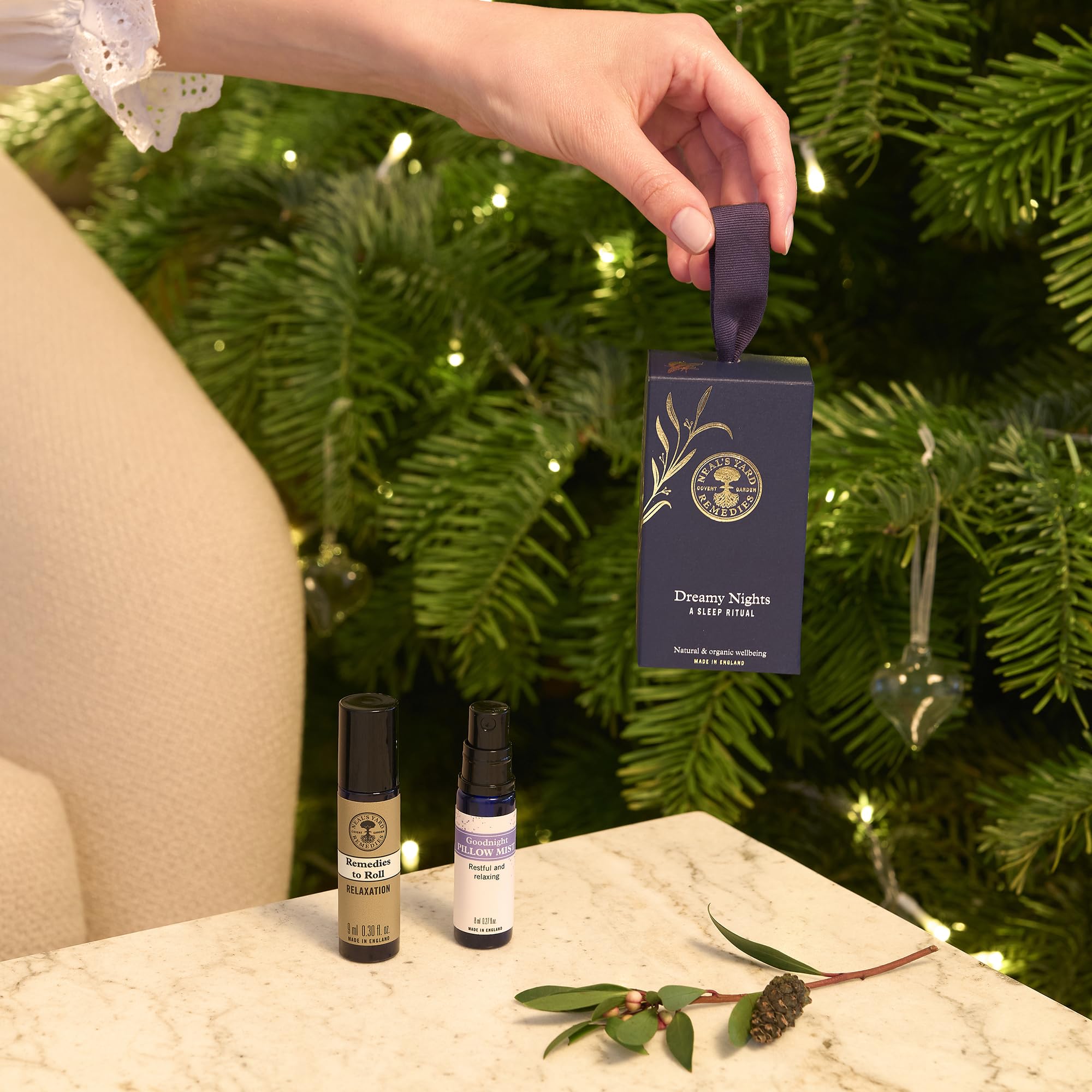 Neals Yard Remedies Dreamy Nights A Sleep Ritual, Gift Set with Pillow Spray & Essential Oil Roll On Infused with Lavender, Veg