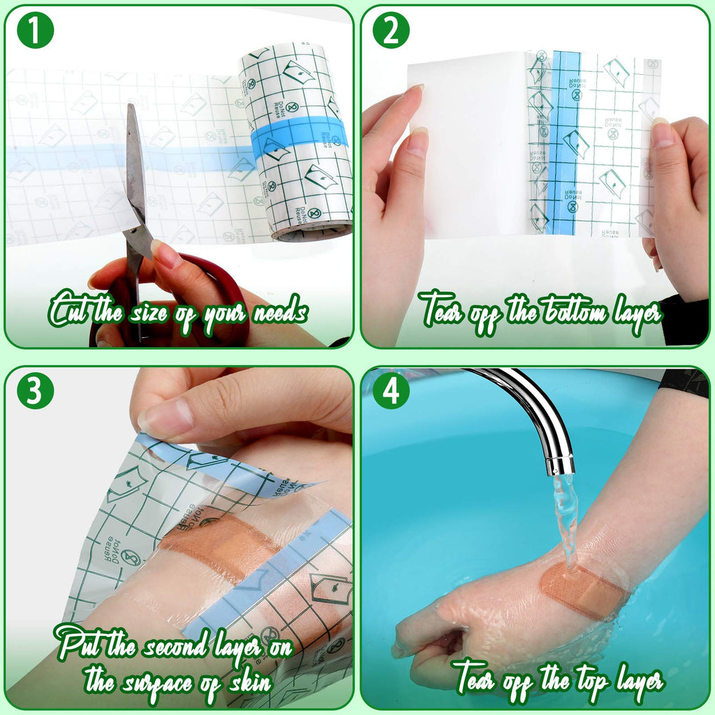 4 Rolls Transparent Stretch Adhesive Bandage Waterproof Protective Bandage Clear Adhesive Bandages Transparent Film Dressing Tap
