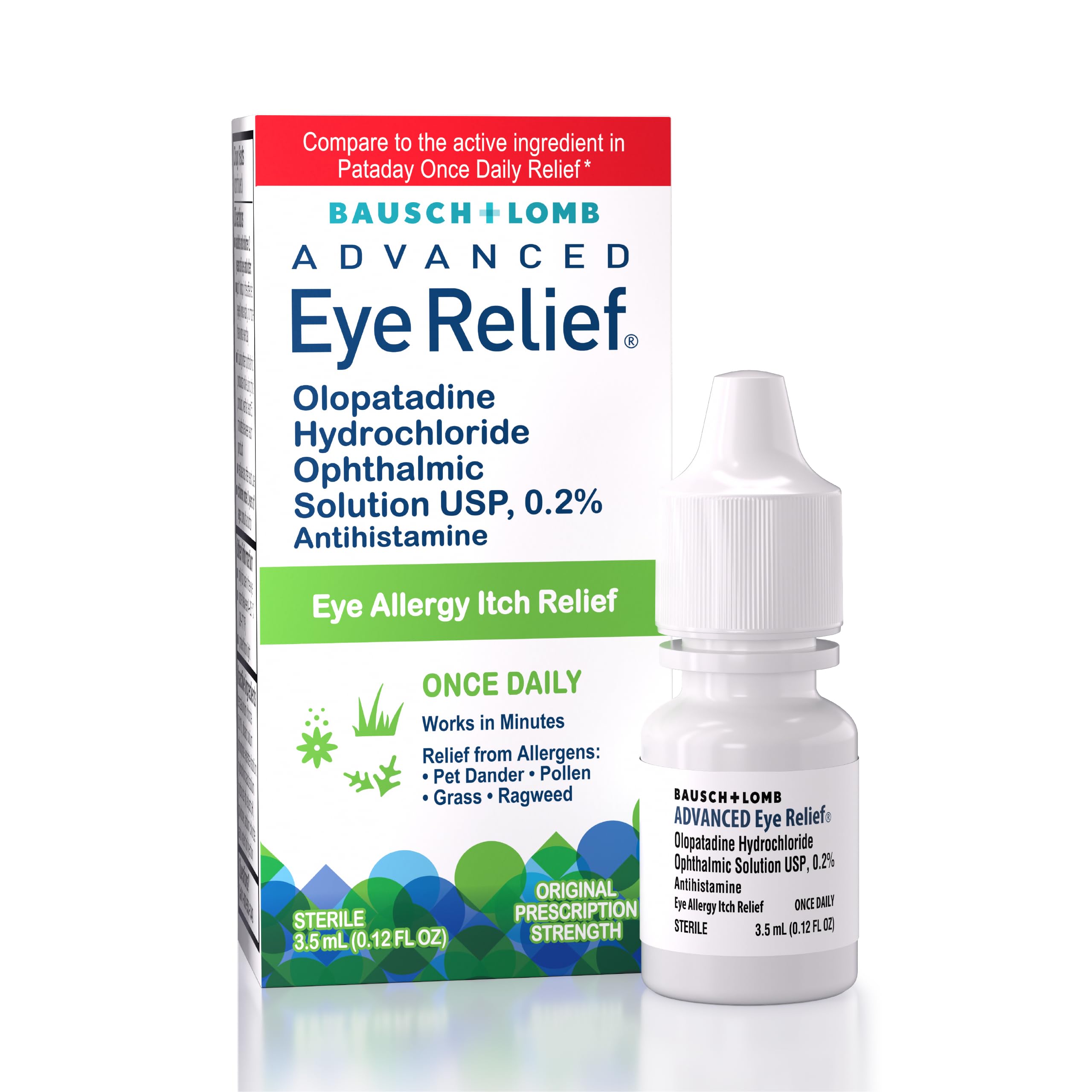 Bausch + Lomb Advanced Eye Relief 0.2% Olopatadine Antihistamine Drops, 0.12 fl oz, 16-Hour Allergy Relief, Once-Daily Prescript