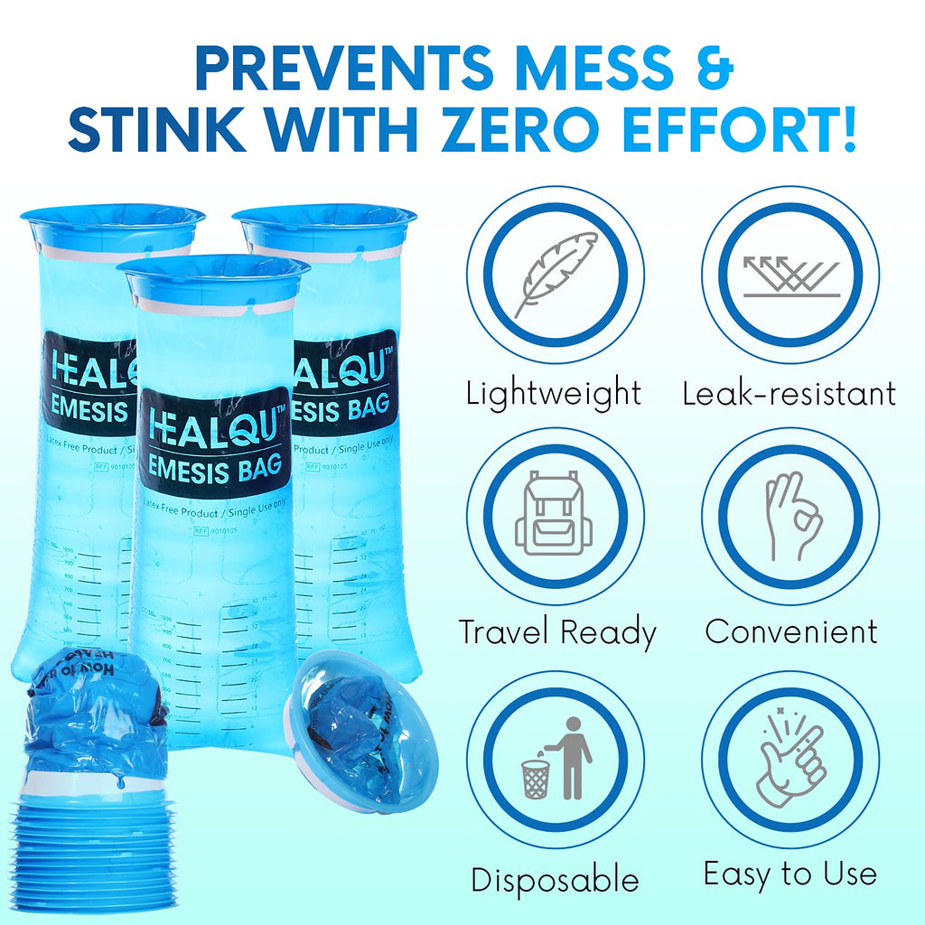Hospital Vomit Bags - 24 Pack 1000ml Car Throw Up Bag - for Airsick Travel & Motion Sickness - Leak Resistant Medical Grade Puke