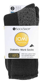 IOMI - 3 Pack Mens Extra Wide Loose Top Cushioned Cotton Diabetic Work Socks (7-12 us, Black (Work))
