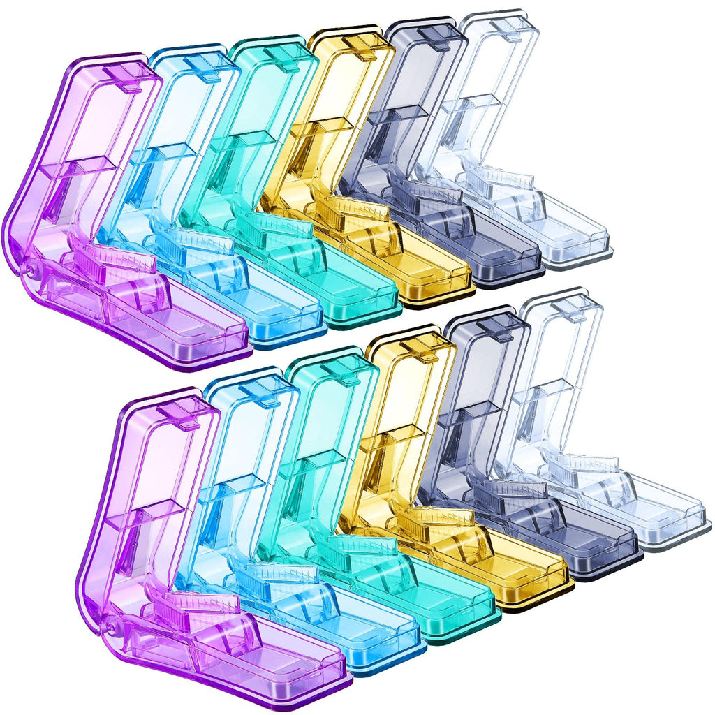 Nuanchu 12 Pieces 12 Pieces Pill Cutter Portable Medicine Holder with Stainless Steel Blade Easy Cut for Cutting Pills Tablet in