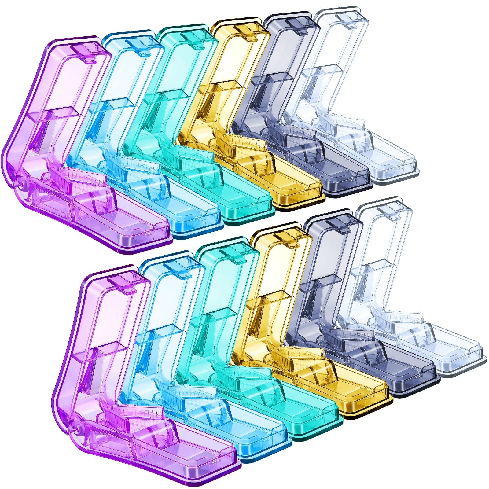 Nuanchu 12 Pieces 12 Pieces Pill Cutter Portable Medicine Holder with Stainless Steel Blade Easy Cut for Cutting Pills Tablet in