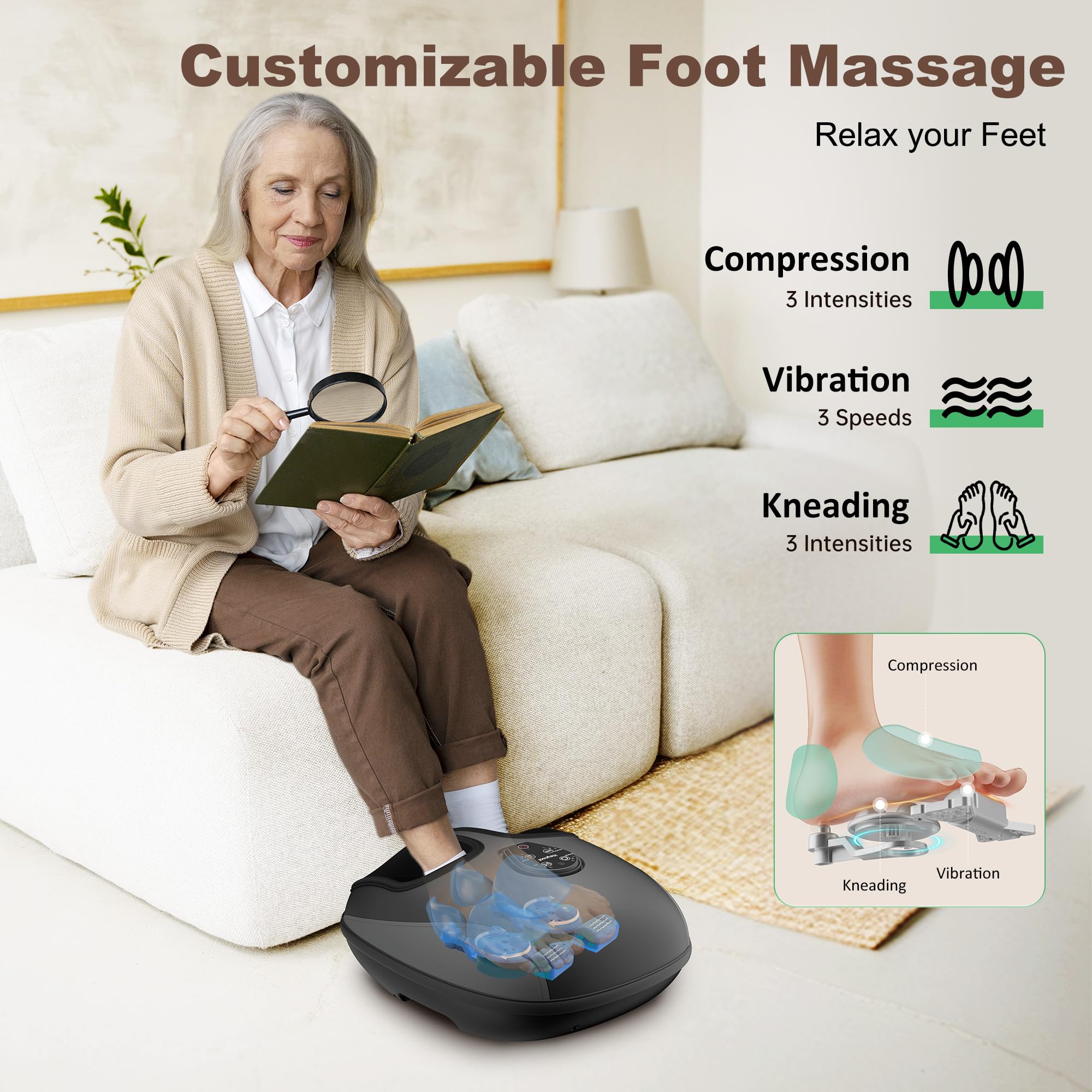 Heycool Shiatsu Foot Massager, Electric Foot Massager Machine with Heat, Deep Kneading, Compression, Vibration, Remote Control,