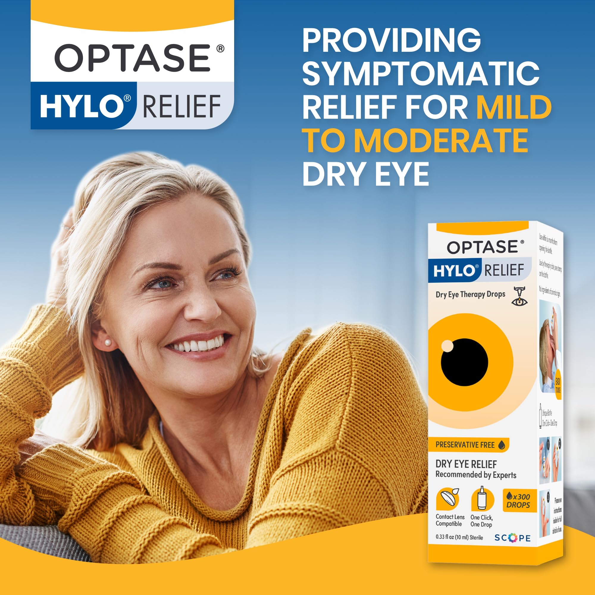 OPTASE HYLO Relief Dry Eye Drops - Fast-Acting Preservative Free Drops with Patented HYLO Delivery System - Artificial Tears for