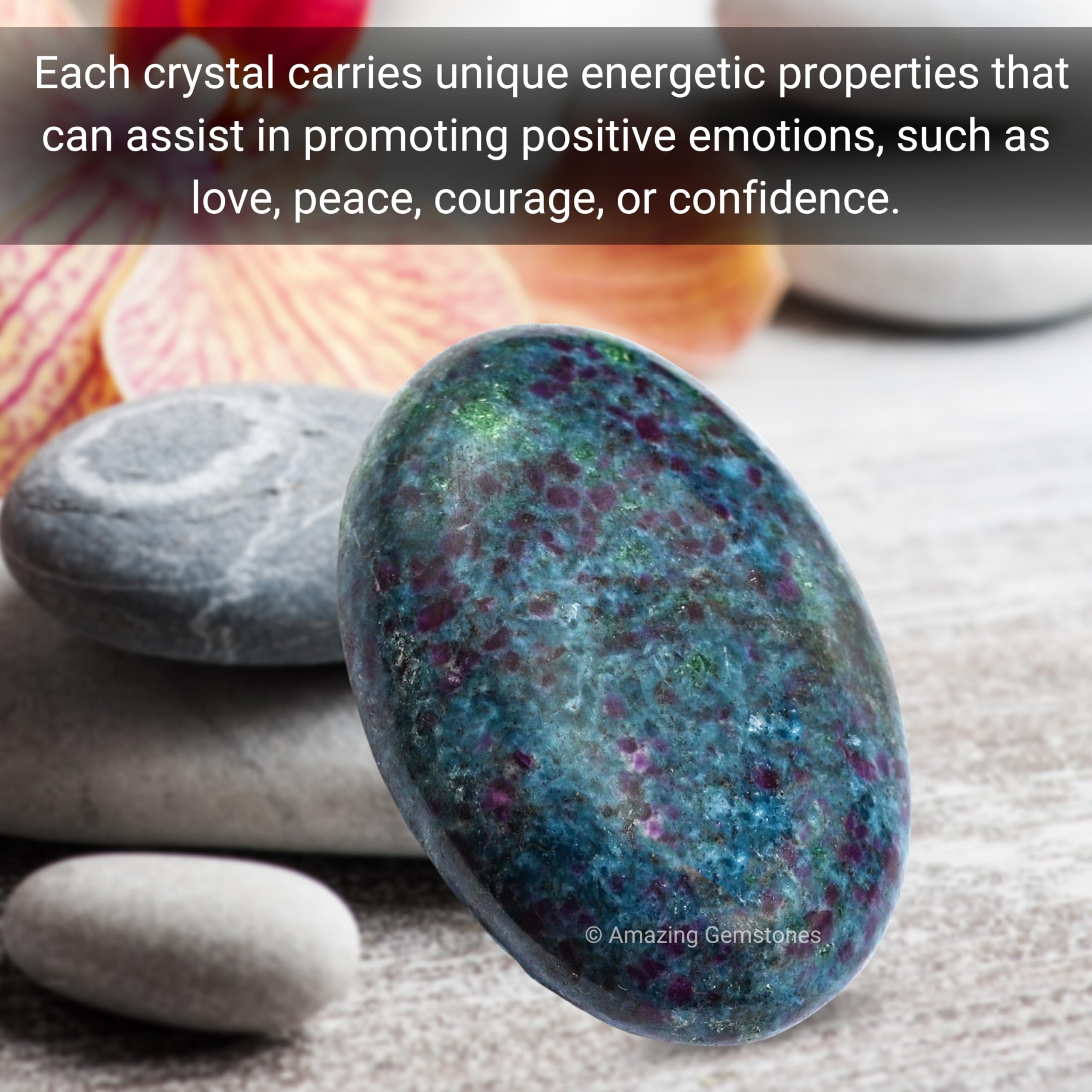 Ruby in Kyanite Palm Stone - Massage Worry Stone for Natural Body Chakra Balancing, Reiki Healing and Crystal Grid