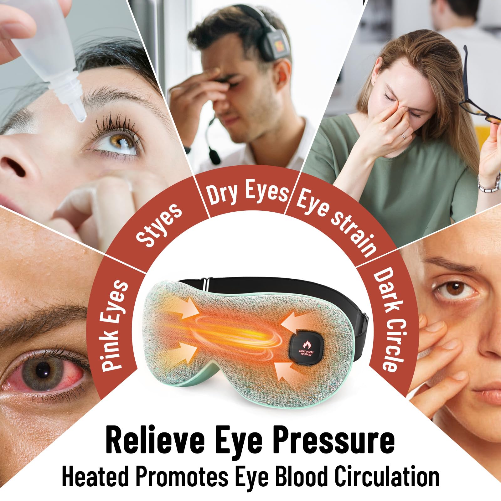 ATreebay Cordless Heated Eye Mask for Dry Eyes, Eye Mask for Dry Eyes, Washable Eye Heating Pad, Electric Warm Eye Compress Mois