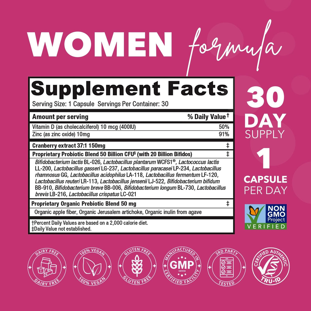 Bio360 Probiotics for Women Vaginigal Health - Supports pH Balance, Vaginal, Urinary, & Digestive Health - 50 Billion CFU & 15 U