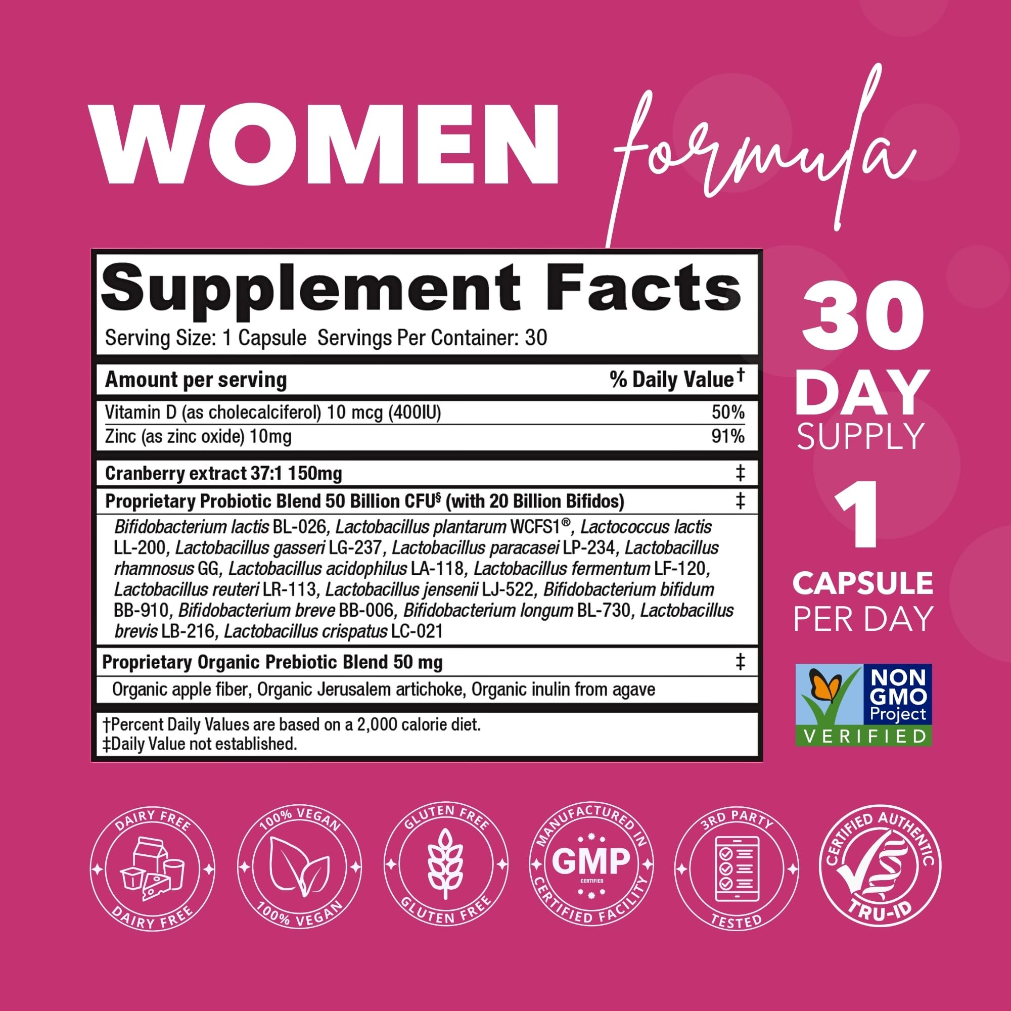 Bio360 Probiotics for Women Vaginigal Health - Supports pH Balance, Vaginal, Urinary, & Digestive Health - 50 Billion CFU & 15 U