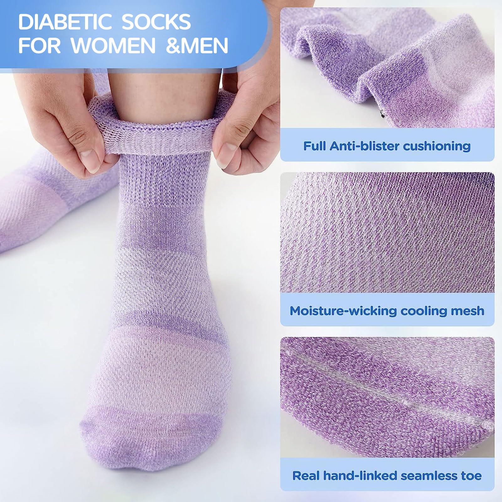 Bulinlulu Diabetic Socks for Women&Men,6 Pairs Non Binding Diabetic Ankle Socks,Wide Socks with Seamless Toe(Large,Bright Colors