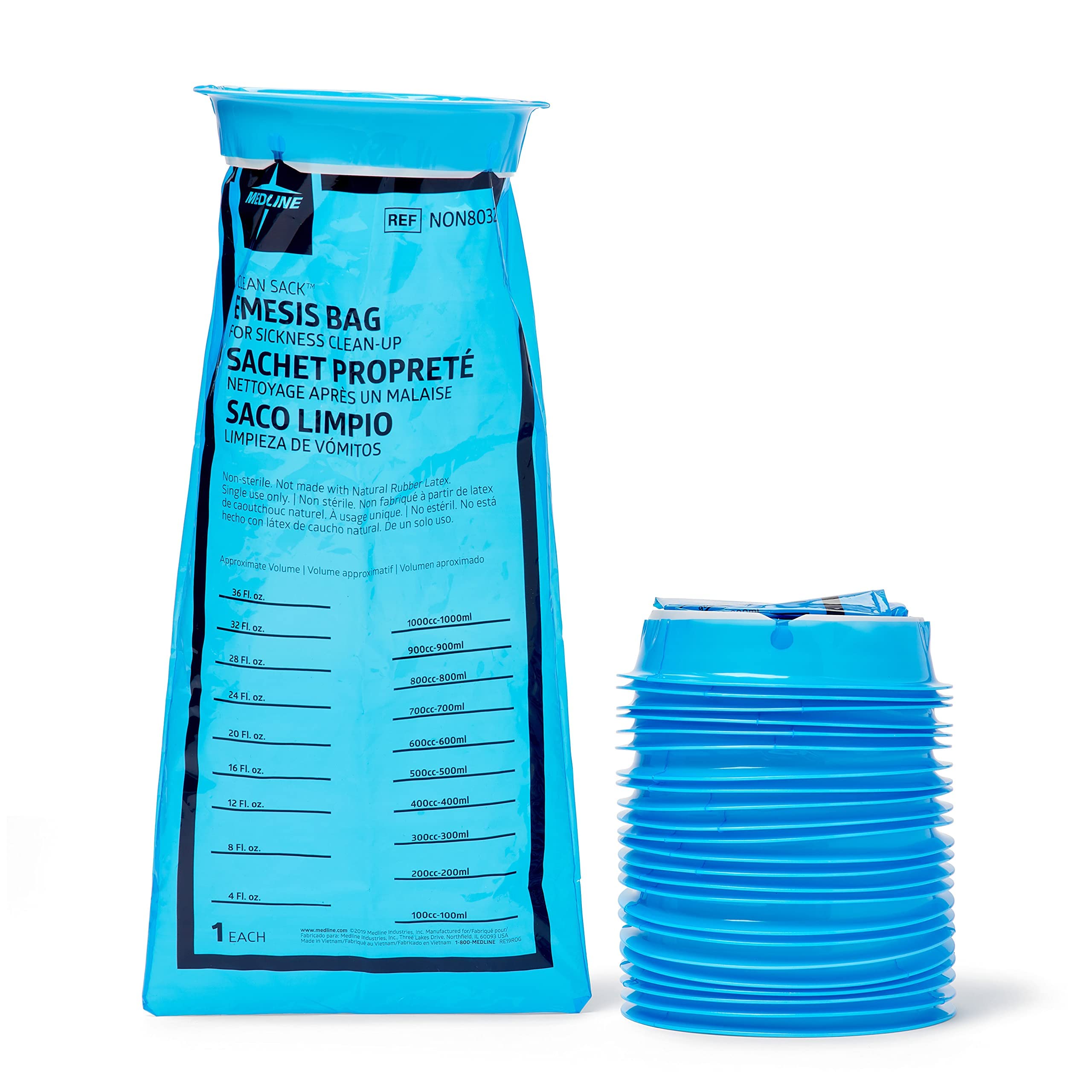 Medline Blue Emesis Bags, Vomit Bags, Motion Sickness Bags, Disposable, Graduated Markings, Urgent Cares, Cars, Boats, Planes, 2