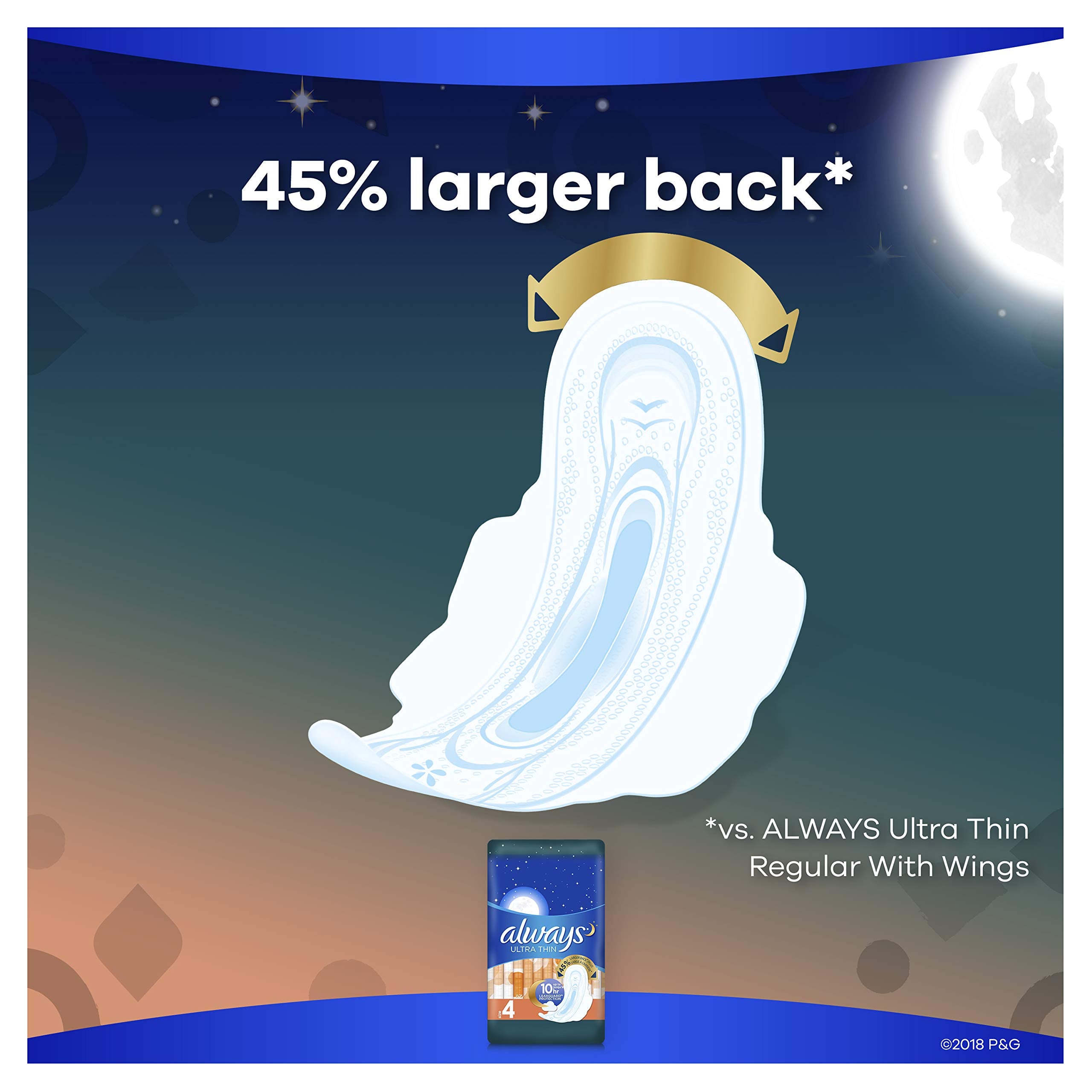 Always Ultra Thin Feminine Pads for Women with Wings, Size 4, Overnight Absorbency, Unscented, 28 Count (Pack of 1)