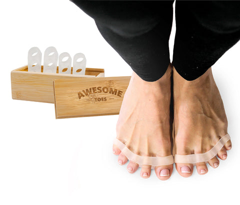 YOGABODY Naturals Toe Spreaders & Separators, Fast Pain Relief from Hammertoe & Bunions, Two Pairs in Stylish Wooden Box, Latex-