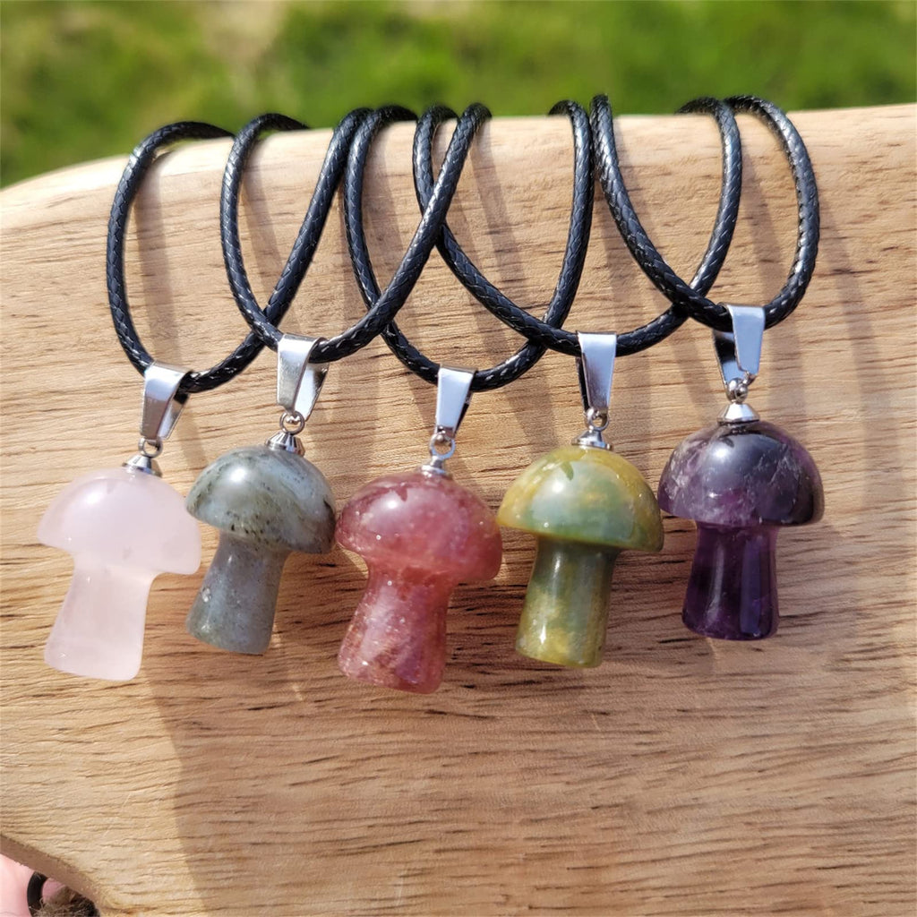 Dreuyet Mushroom Crystal Necklace Mushroom Pendant Necklace Natural Stone Crystal Pendant Necklace for Women Christmas Valentine