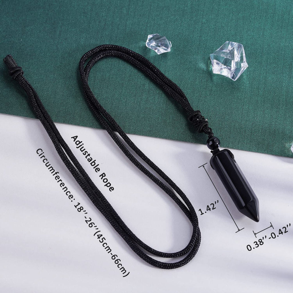 TIKCAUZ Hexagonal Crystal Points Pendant Necklace Black Obsidian Healing Stone Necklace Adjustable Rope Reiki Gemstone Necklace