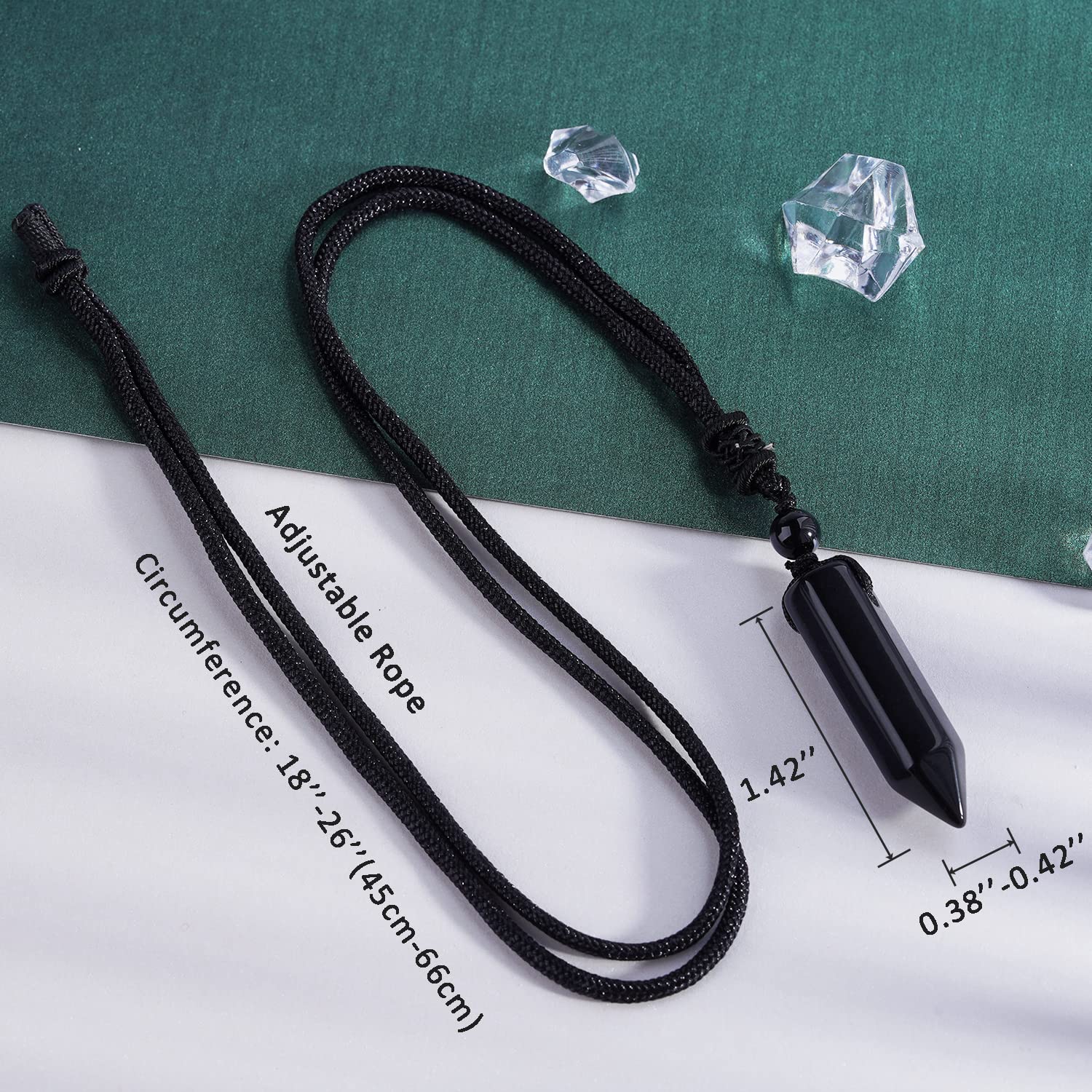 TIKCAUZ Hexagonal Crystal Points Pendant Necklace Black Obsidian Healing Stone Necklace Adjustable Rope Reiki Gemstone Necklace