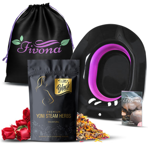 Fivona 3-in-1 Yoni Steam Kit Black - Foldable Over The Toilet Steamer Seat with Herbal Blend and Storage Bag - Effective Detox p