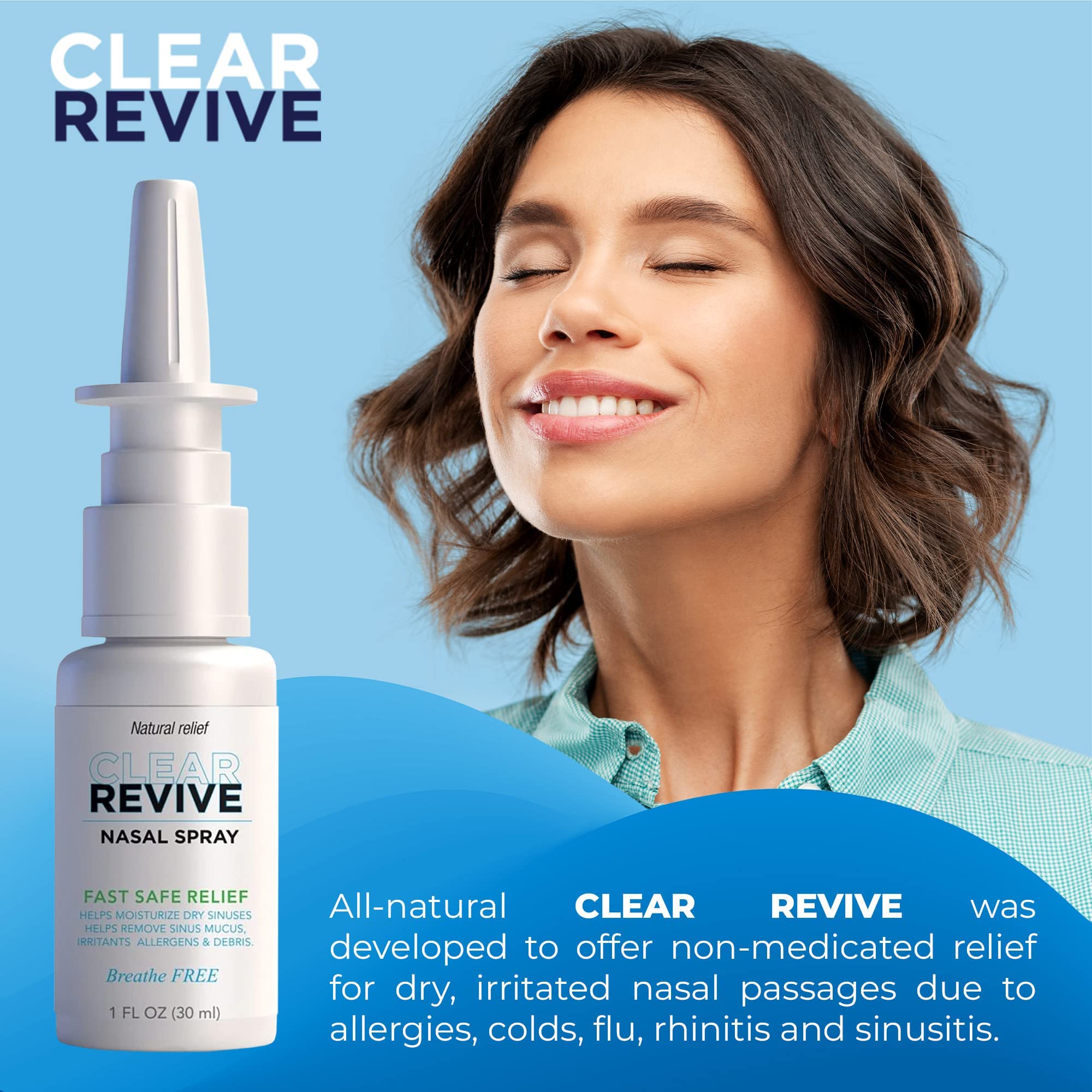 Clear Revive Nasal Spray, Allergy Relief, Fast Relief of Nasal and Sinus Irritation, Dryness and Mucus Removal, Non Drowsy and Z