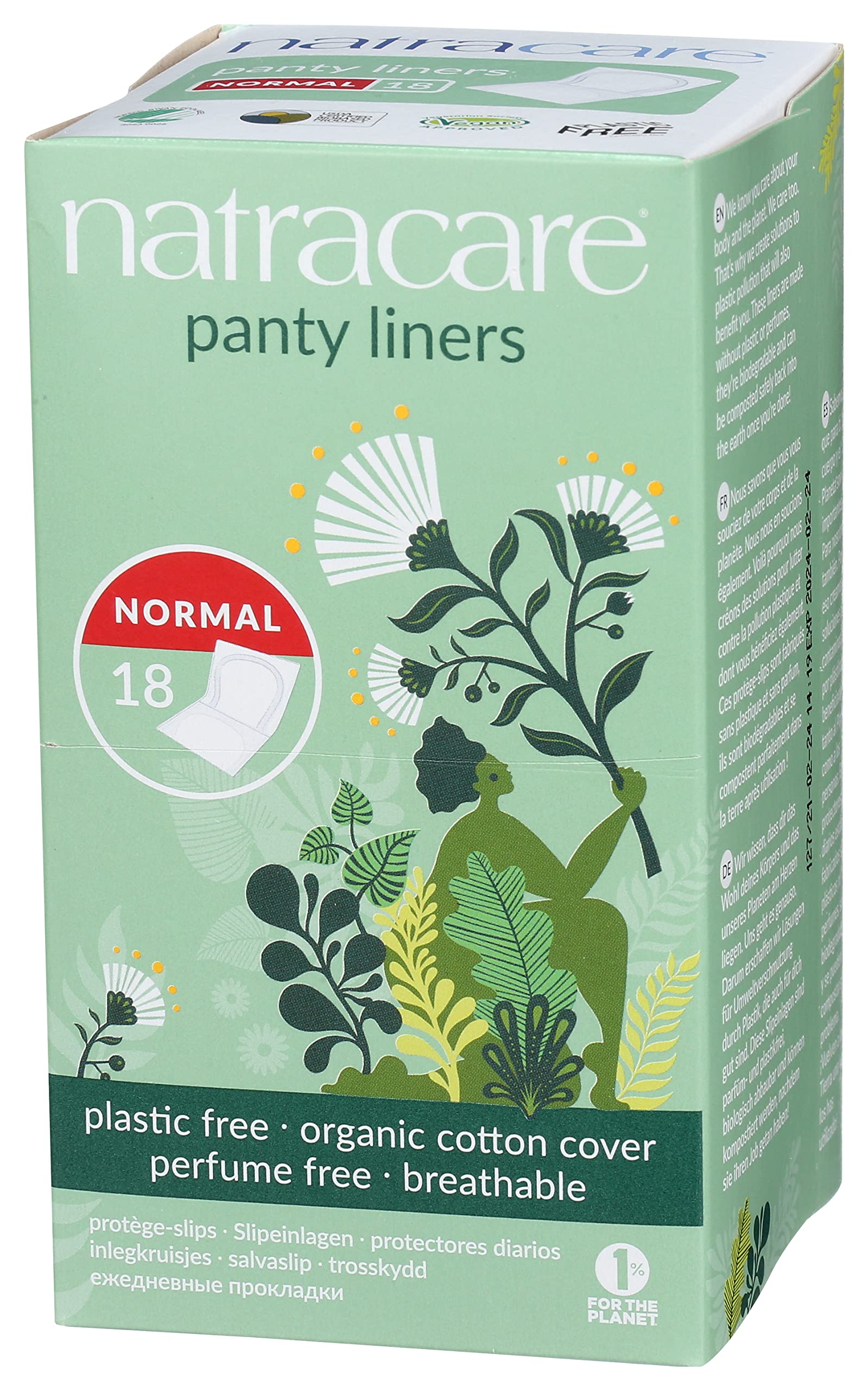 Natracare Panty Liner, Normal, Wrapped 5 Pack (90 Liners Total)