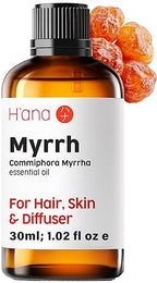 Hana Myrrh Essential Oil - 100% Pure and Natural Myrrh Oil for Diffuser, Skin, Hair, Candle Making, and Massage - with Earthy,
