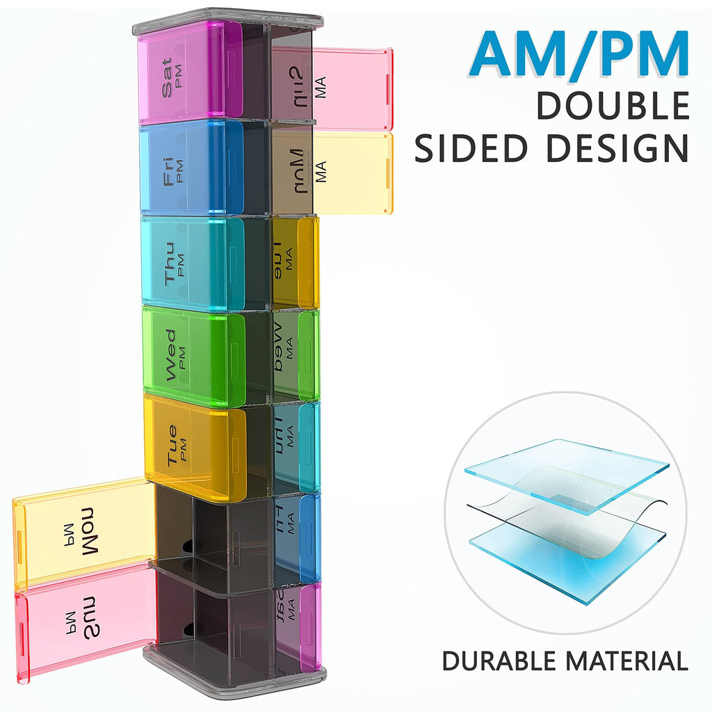 Extra Large Pill Organizer- XXL Pill Box 7 Day - Weekly Pill Organizer with AM PM Large Compartments Big Pill Case for Supplemen