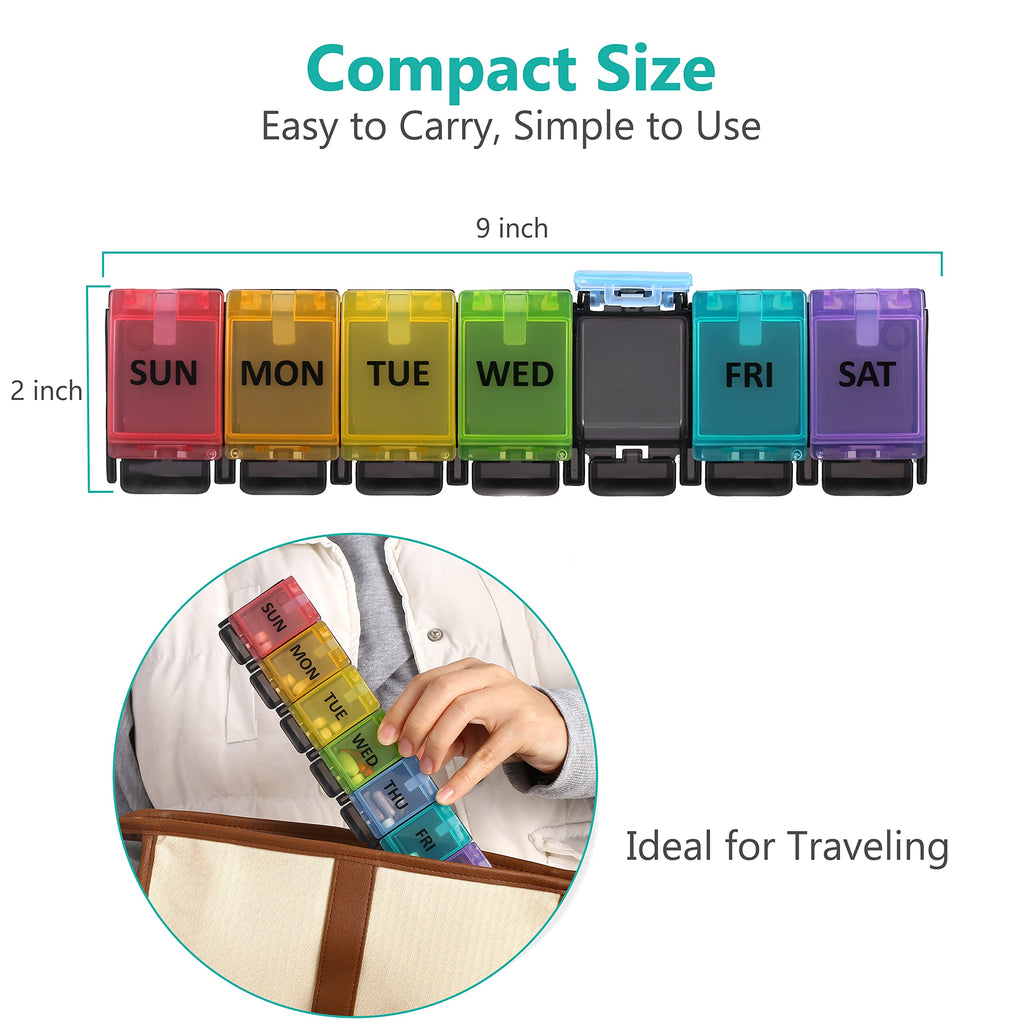 Fullicon Weekly Pill Box Organizer, 7 Day Tablet Boxes for Vitamins and Supplements, Easy to Open Large Medicine Box, Portable M