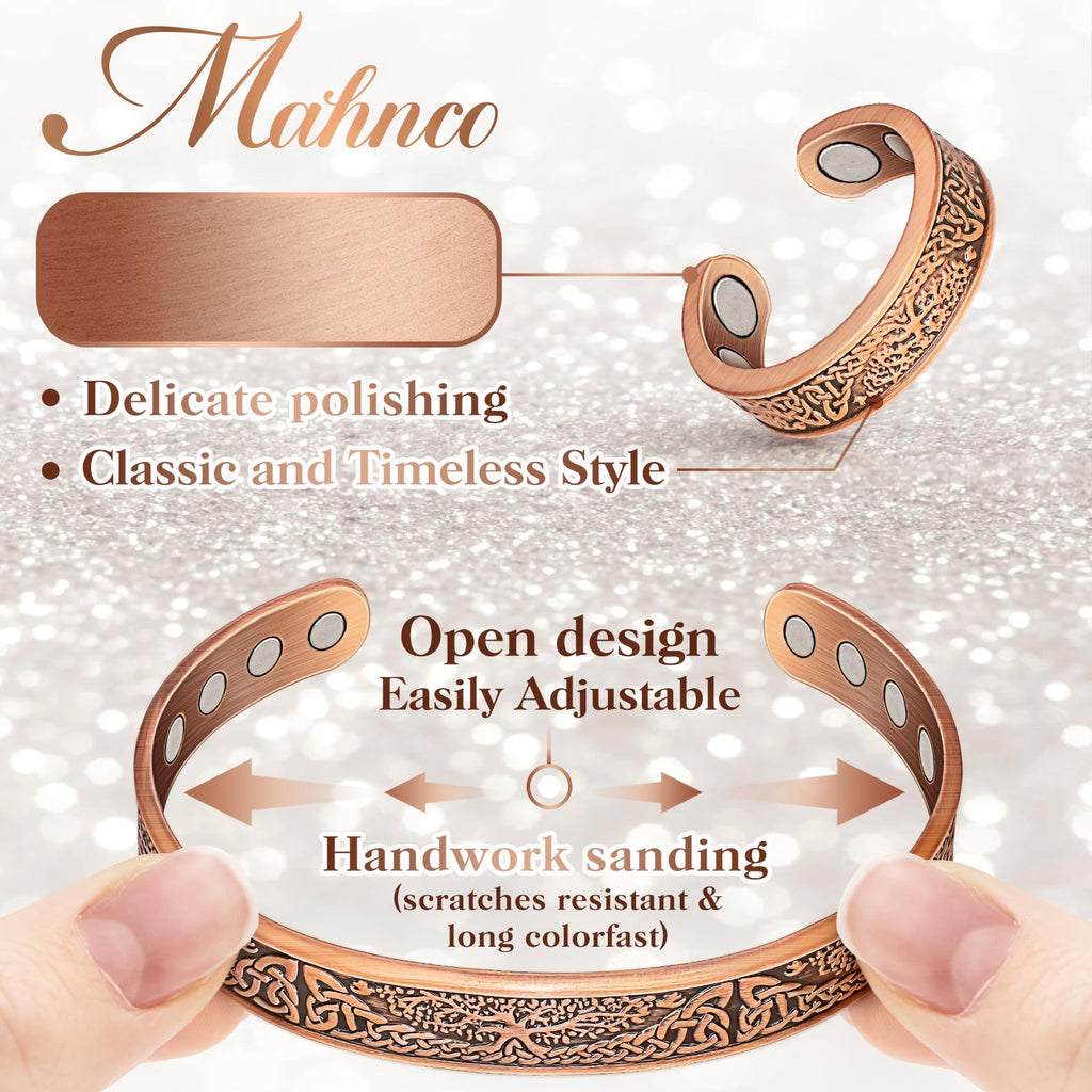 Copper Bracelets for Women & Lymphatic Drainage Ring, Magnetic Lymph Detox Ring and Magnetic Copper Bracelet, 100% Solid Pure Co