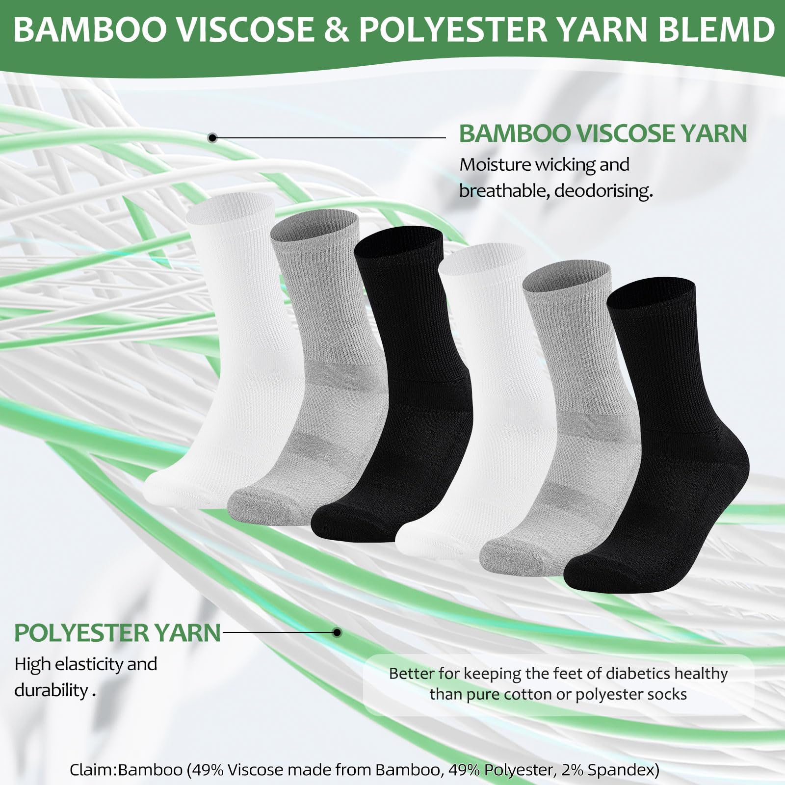 Bulinlulu Diabetic Socks for Men Women-6 Pairs Non Binding Crew Diabetic Neuropathy Socks with Seamless Toe for Men Size 9-12(Me