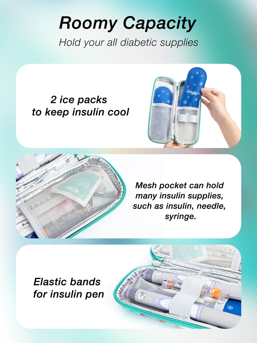 LengKe Insulin Cooler Travel Case - Upgraded EVA Madication Cooler for Travel with 2 TSA Approved Ice Packs, Light Diabetic Trav
