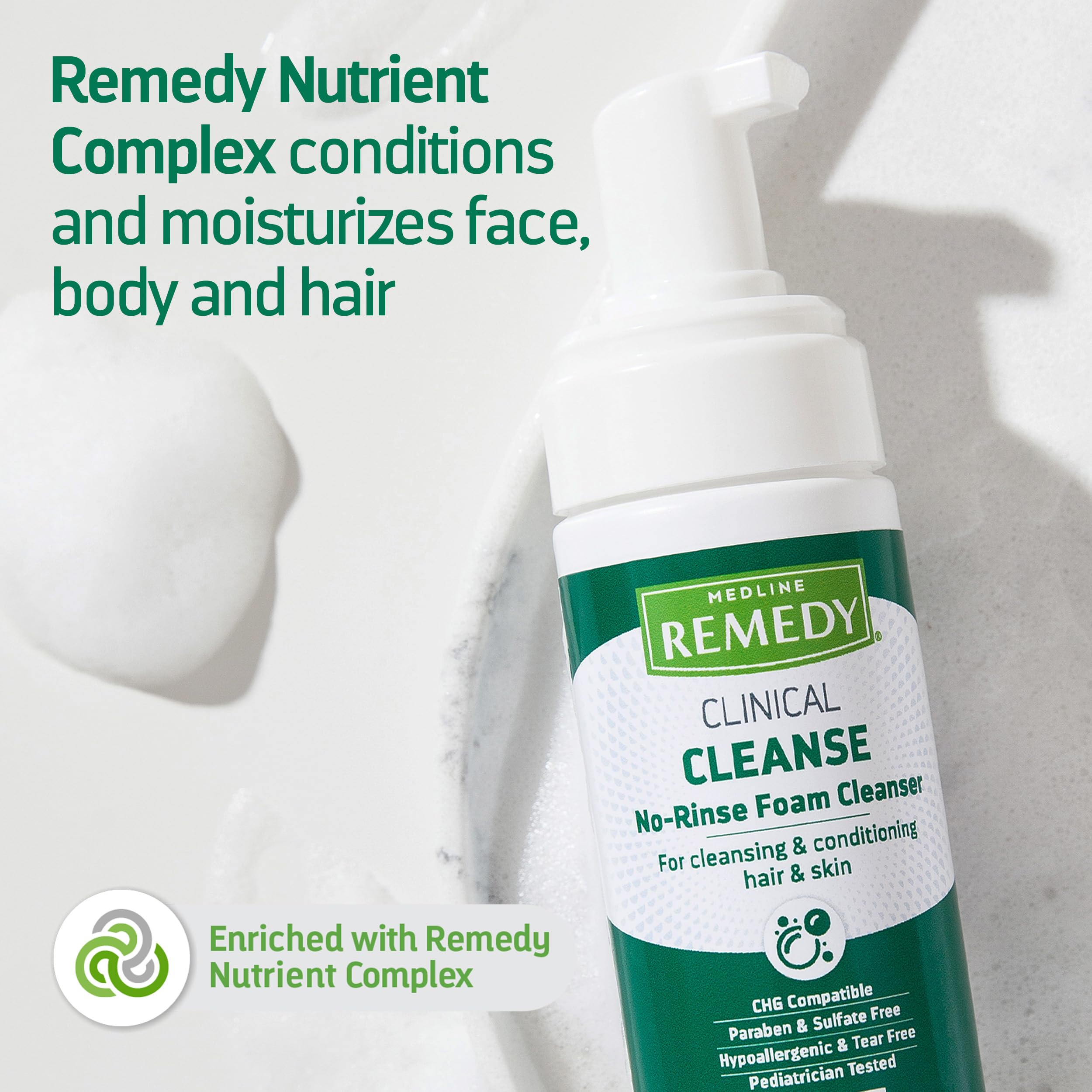 Medline Remedy Clinical No-Rinse Foam Cleanser, Vanilla Scent (4 fl oz) - Hydrating Shampoo and Body Wash for Sensitive Skin, Pa