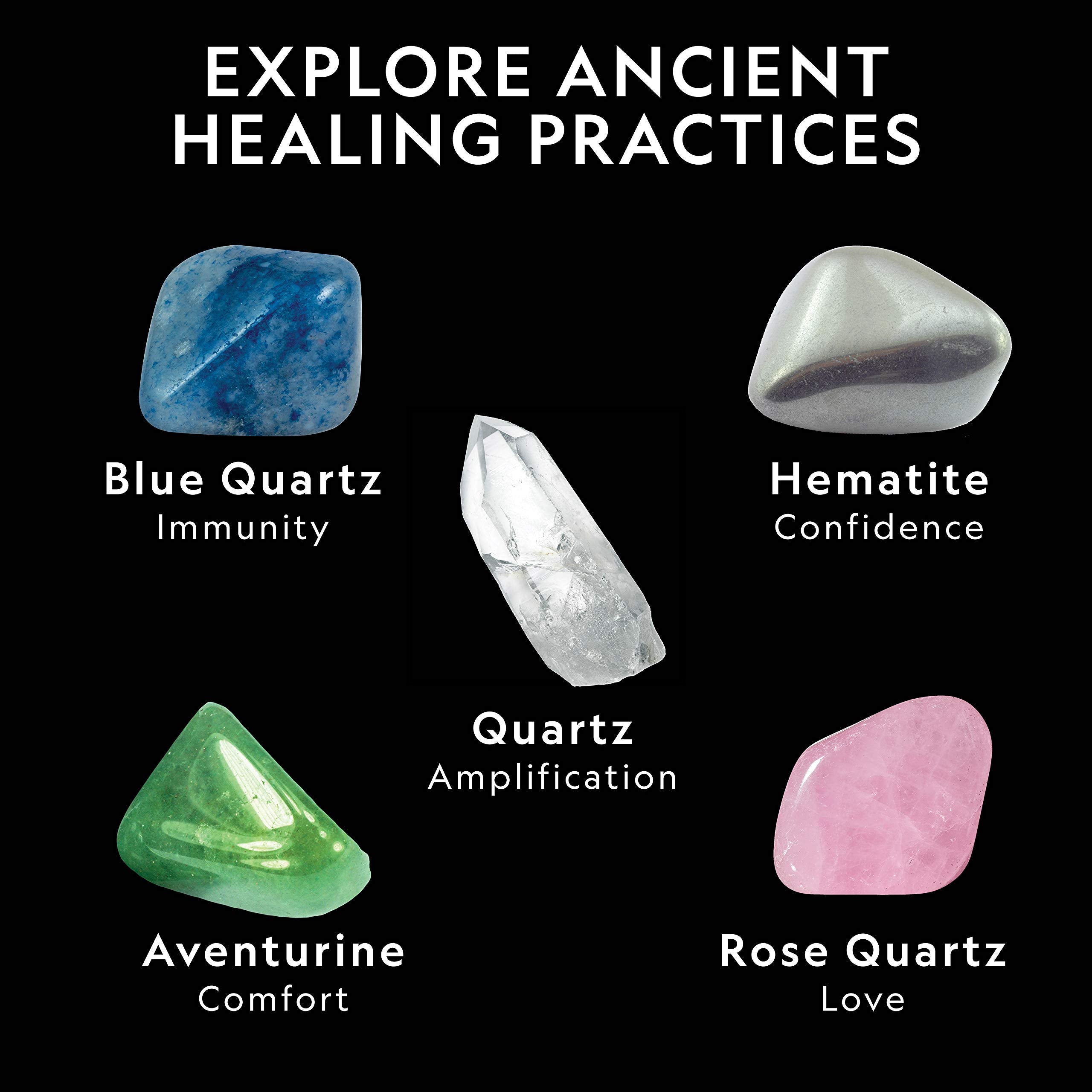 National Geographic Selenite Crystal Set - 2 lbs of Bulk Selenite Wands & 5 Premium Crystals, Rose Quartz, Hematite, Aventurine,