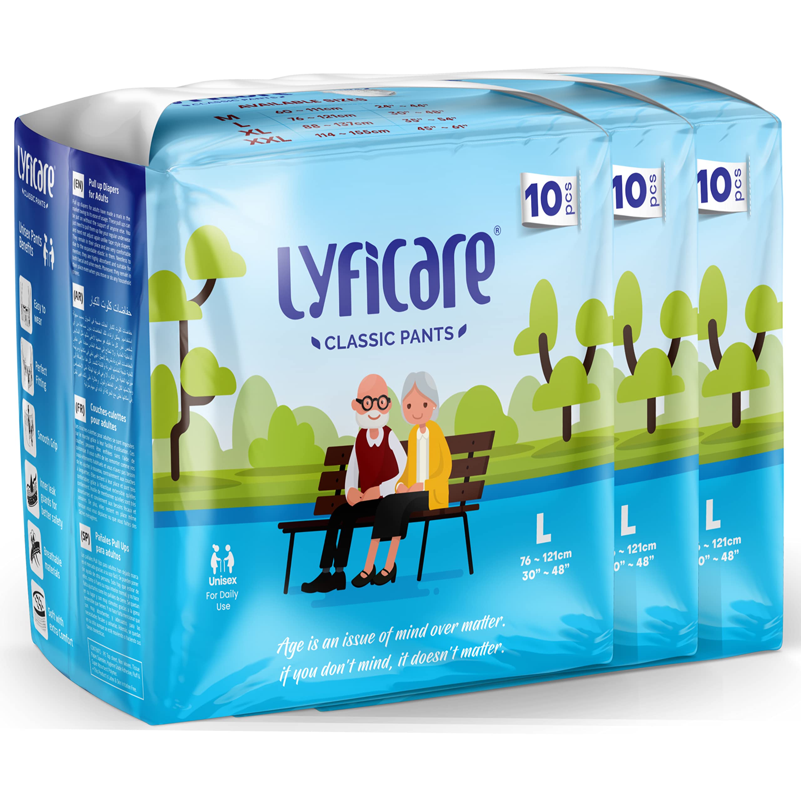 Lyficare Classic Adult Diaper Large Size (L)  30 Units (Pack Of 3) | Unisex Diapers Pants Style | Waist (75100 Cm) | Wetness I