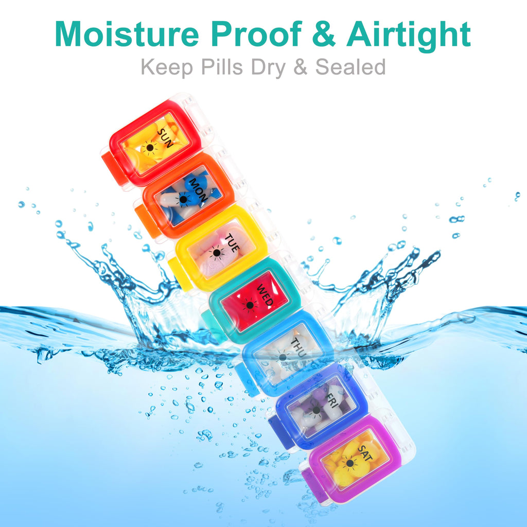 Fullicon Moisture Proof Pill Organizer 2 Times a Day, Large Pill Box 7 Day, Spill Proof Pill Case, Travel Pill Container, Medici