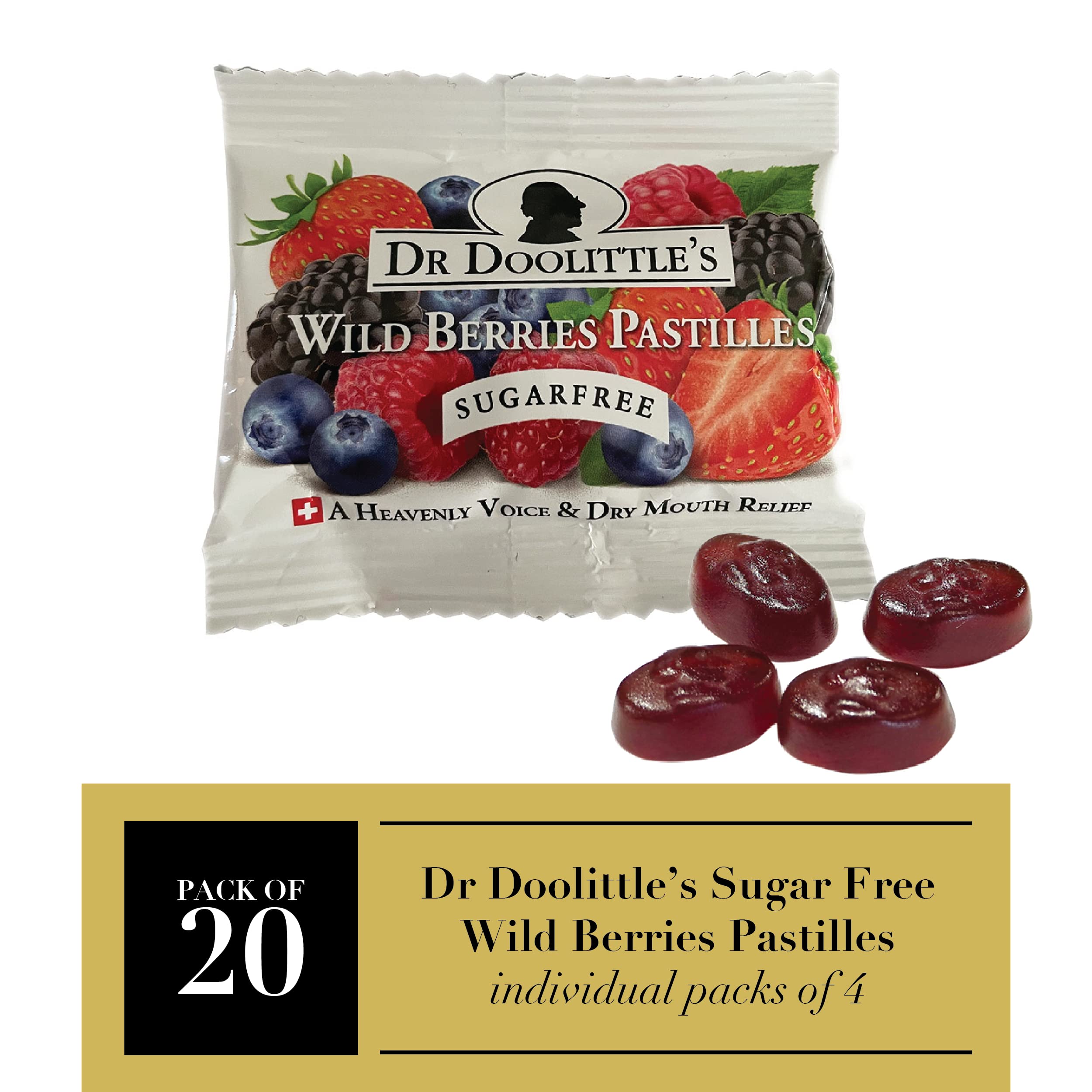 Dr. Doolittles Sugar Free Soft Fruit Pastilles for Voice and Throat, Wild Berries Flavor, Travel Size Bag,0.33 ounces approximat