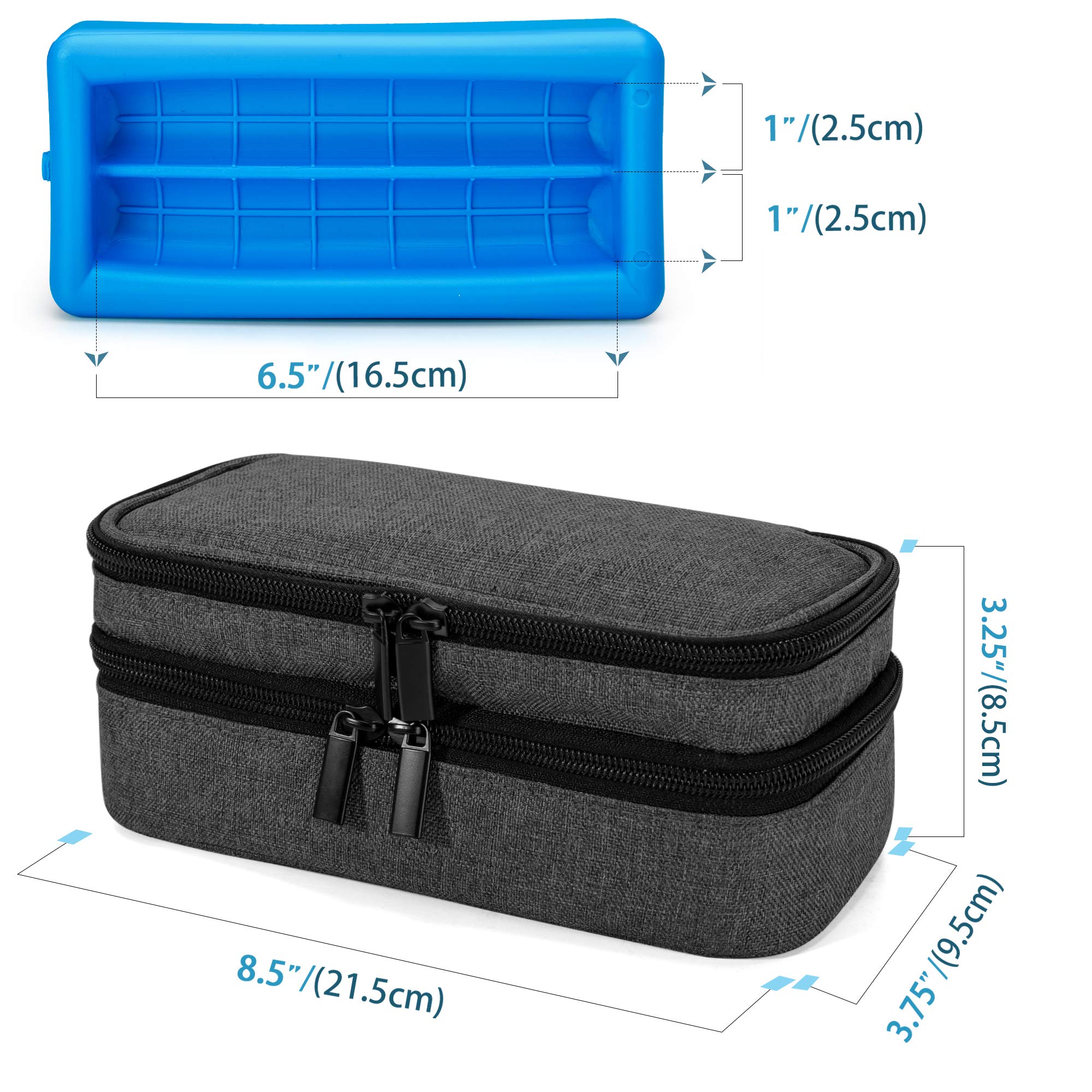 LUXJA 2 Layers Insulin Case with an Ice Pack - Holds 6 Vials (10ml) or 2 Insulin Pens, Diabetic Bag with Supplies Storage Pocket