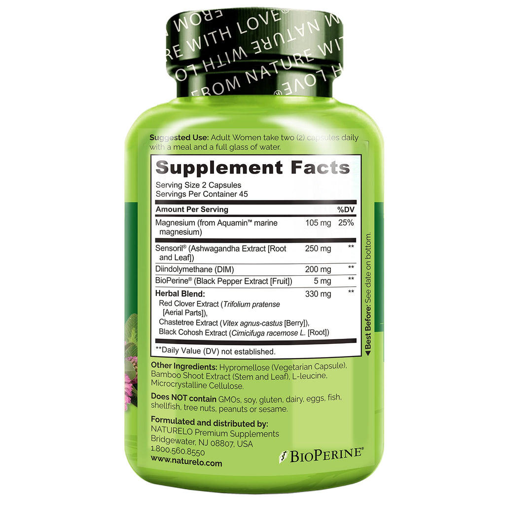 NATURELO Menopause Supplements for Women, Herbal Blend with Black Cohosh for Menopause Hot Flashes Advanced Estrogen Multi-Sympt
