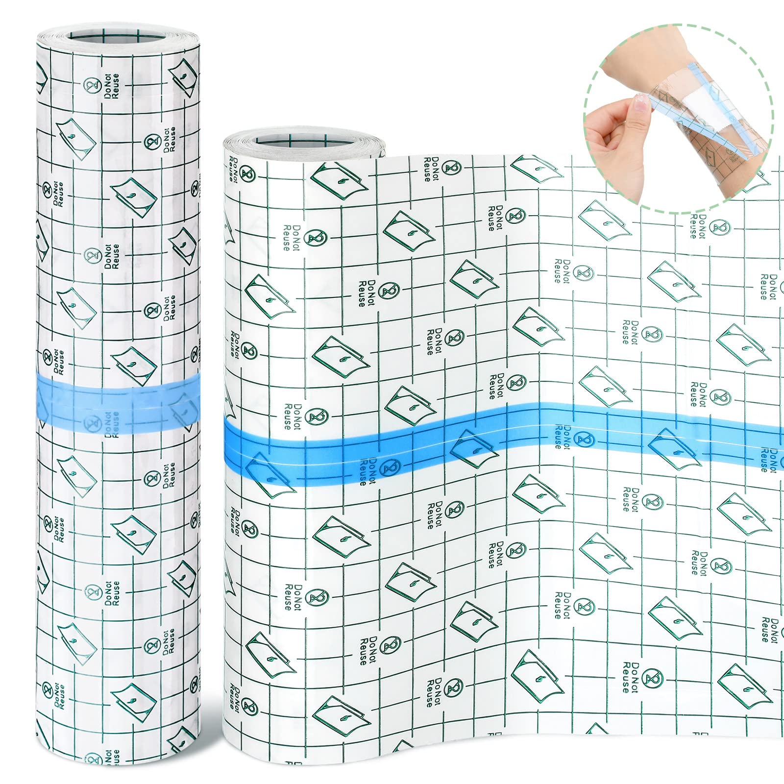 Nuanchu 2 Rolls Transparent Stretch Adhesive Bandage Waterproof Tattoo Bandage Round Transparent Film Dressing Clear Adhesive Dr