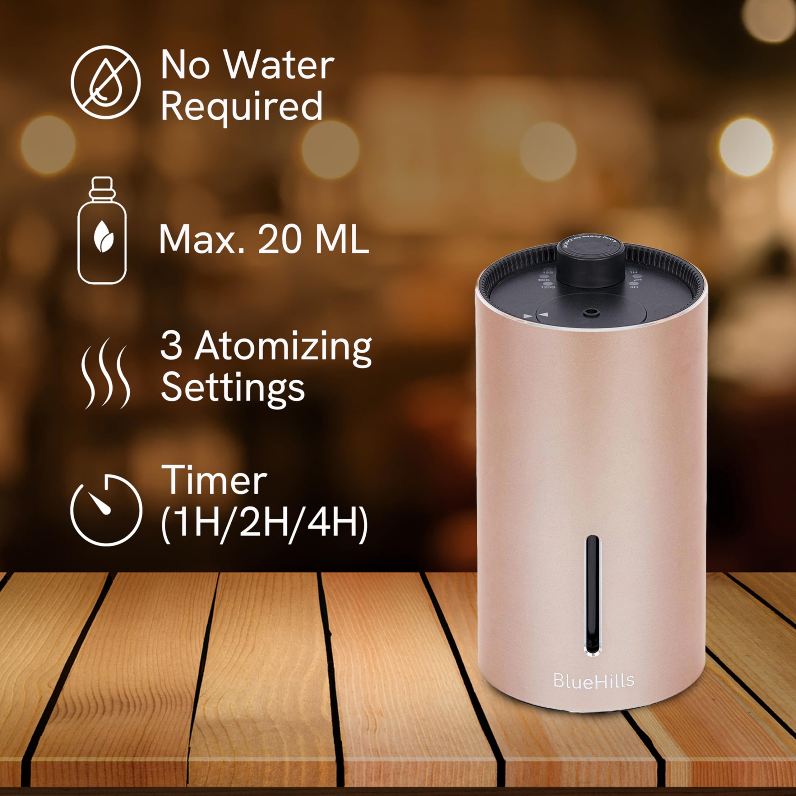 BlueHills Waterless Cordless Car Essential Oil Diffuser Aromatherapy Mini Compact Diffuser for Oils Large Room Portable USB Trav