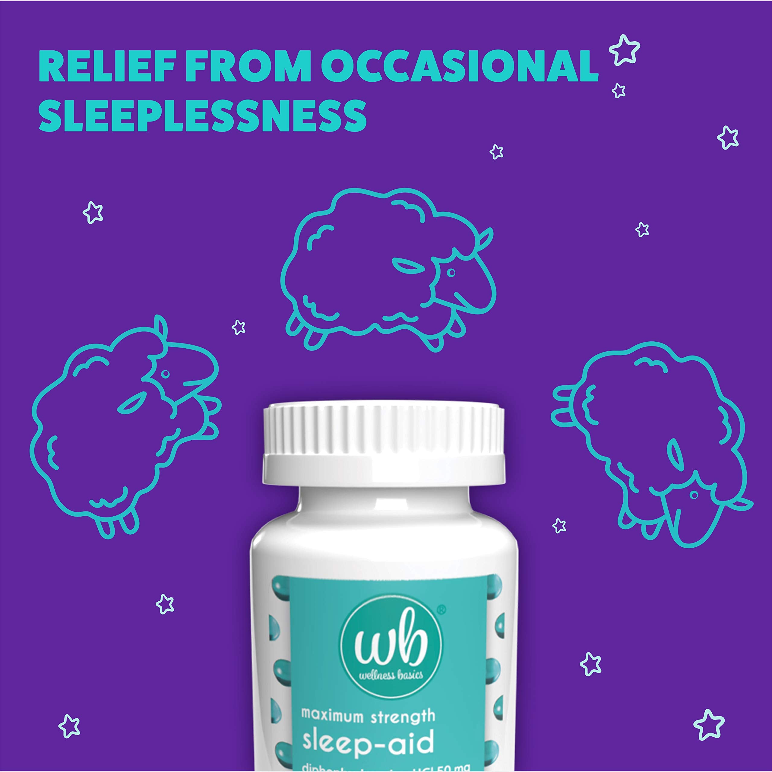 Wellness Basics - Maximum Strength Sleep-Aid - Diphenhydramine HCL (96 Count Softgel - Twin Pack) Relieves Occasional Sleeplessn