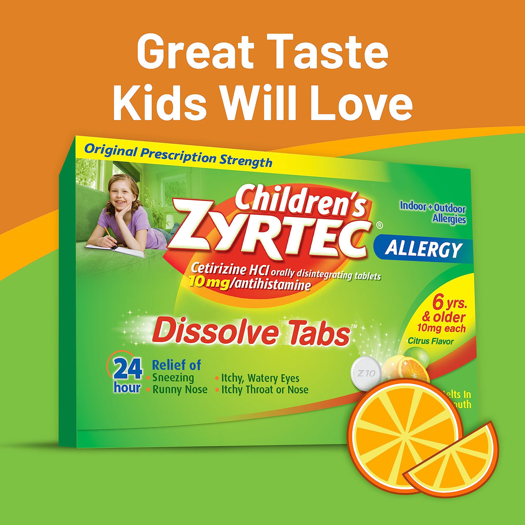 Zyrtec Childrens 24 HR Dissolving Allergy Relief Tablets with Cetirizine, Citrus Flavored, 12 ct