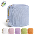 Playexen Period Bag for Teen Girls, Corduroy Sanitary Napkin Storage Bag, Menstrual Pad Pouches Tampon Holder for Purse (Blue)