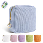 Playexen Period Bag for Teen Girls, Corduroy Sanitary Napkin Storage Bag, Menstrual Pad Pouches Tampon Holder for Purse (Blue)